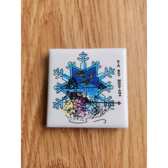 Lot of 2 Ceramic Tile Magnets Big Sky Montana & Christmas Window Holiday Gift - Picture 7 of 8